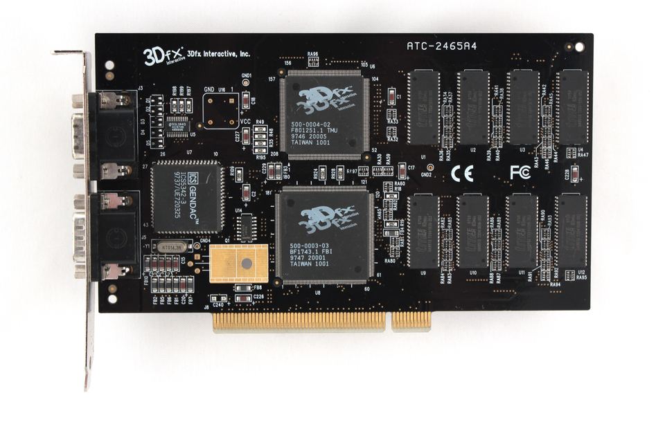 Representative A-Trend Helios 3D Voodoo Graphics 4 MB PCI board physical card, photographed from the front