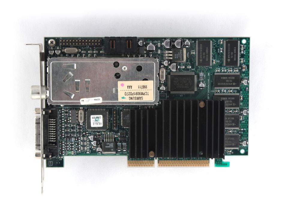 Representative 3dfx Voodoo3 3500 TV AGP 16 MB board physical card, photographed from the front