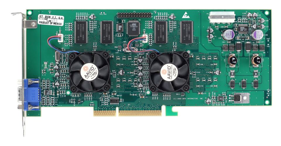 Representative 3dfx Voodoo 5 5500 AGP board physical card, photographed from the front