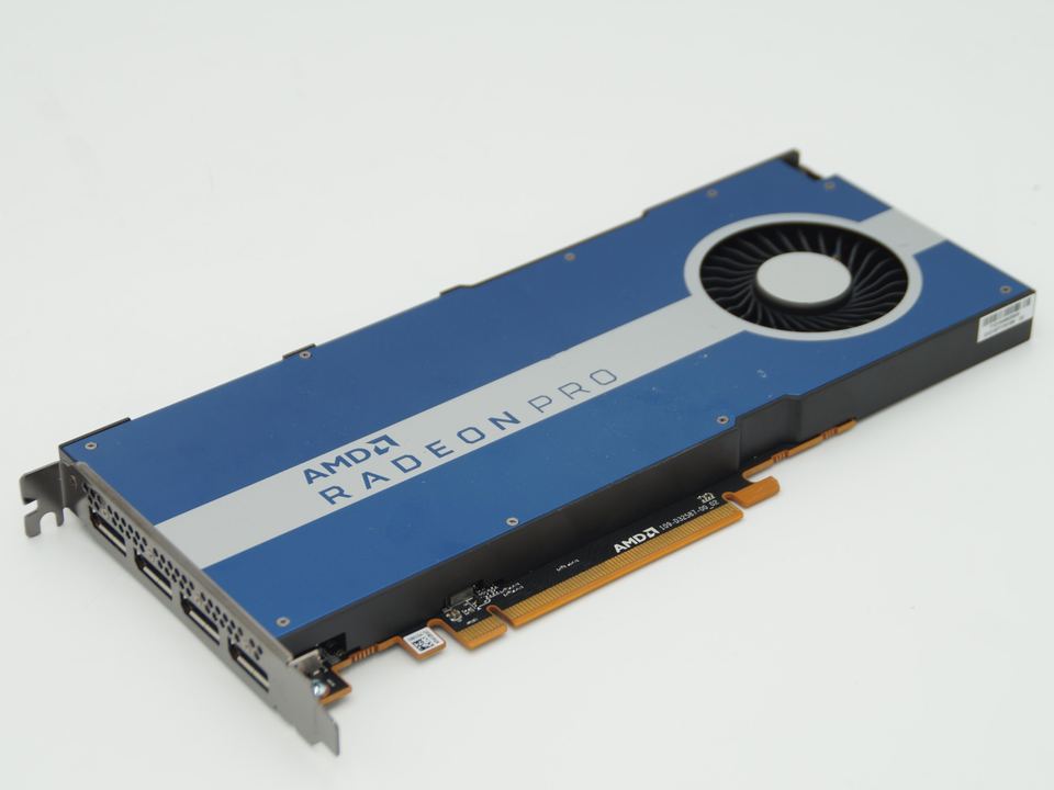 Front oblique view of an AMD Radeon Pro W5500 card