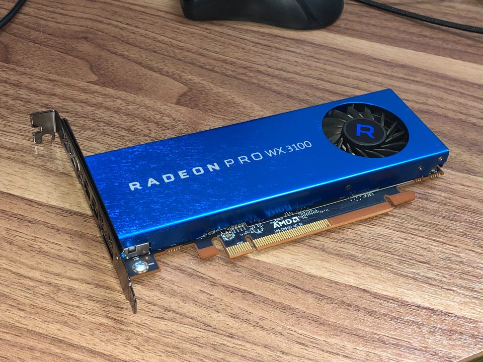Representative AMD Radeon Pro WX 3100 workstation board physical card, photographed from the front