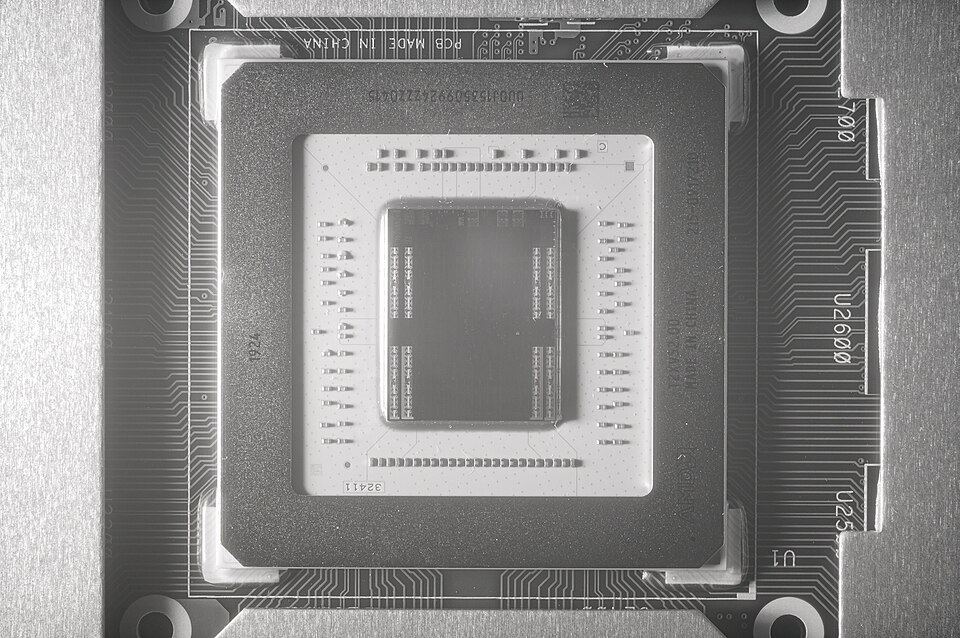 Representative Radeon RX 5700 XT Navi 10 chip photograph physical card, photographed from the front
