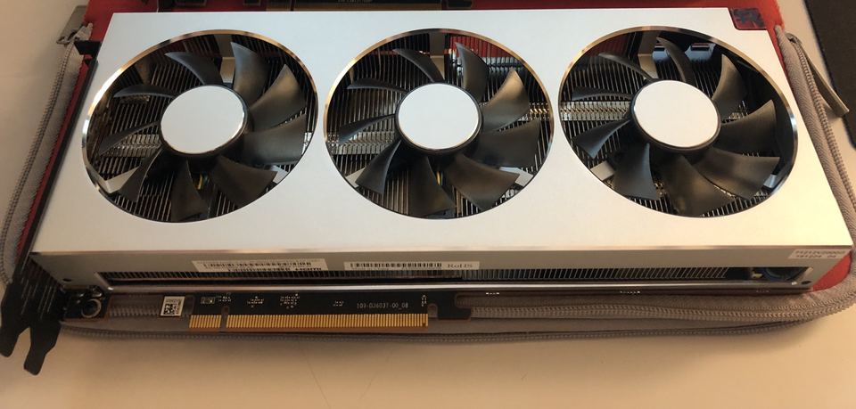 Representative AMD Radeon VII reference-design board physical card, photographed from the front