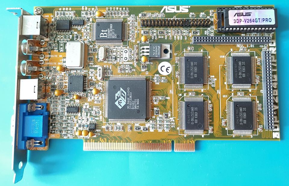 Representative ASUS 3DP-V264GT/PRO 3D Rage II+ DVD board physical card, photographed from the front