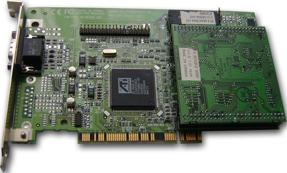 Representative ATI 3D Rage II PCI board physical card, photographed from the front