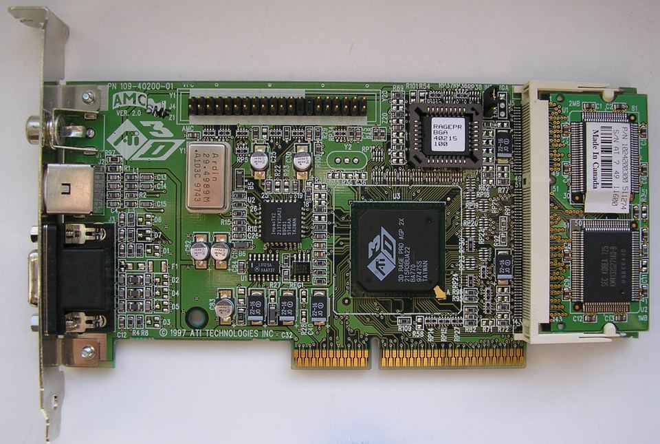 Front of an ATI XPERT@Play Rage PRO AGP 2X board