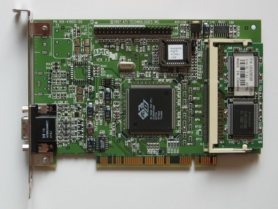 Front of an ATI 3D Rage PRO PCI 8 MB board