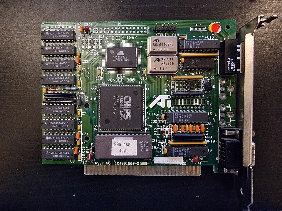 Representative ATI EGA Wonder 480 board with EGA 480 firmware physical card, photographed from the front