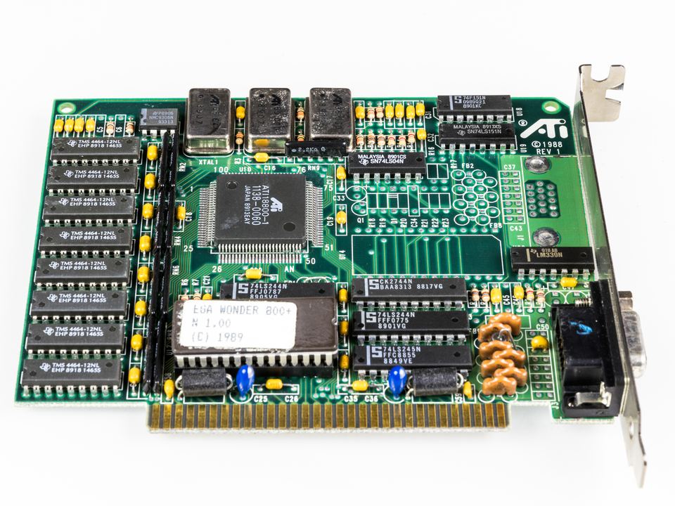 Representative ATI EGA Wonder 800+ ISA board physical card, photographed from the front