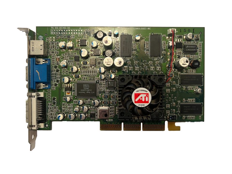 Representative ATI Radeon 8500 LE AGP board with S-Video physical card, photographed from the front