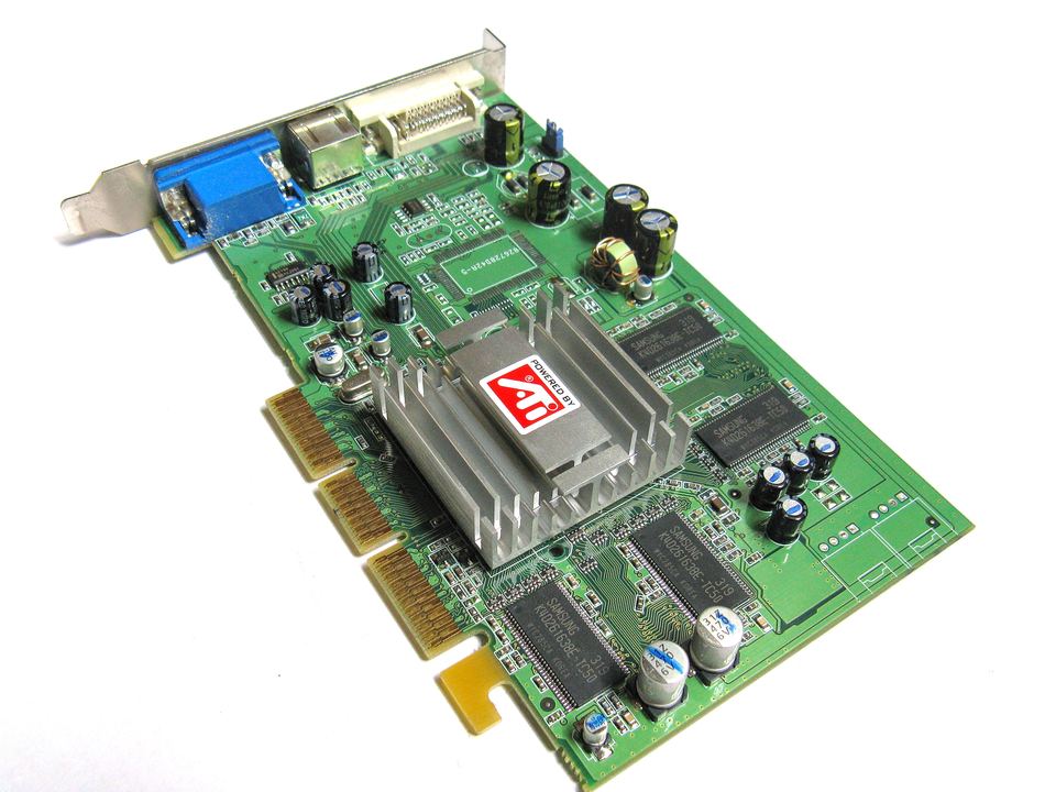 Representative Sapphire ATI Radeon 9200 AGP board physical card, photographed from the front