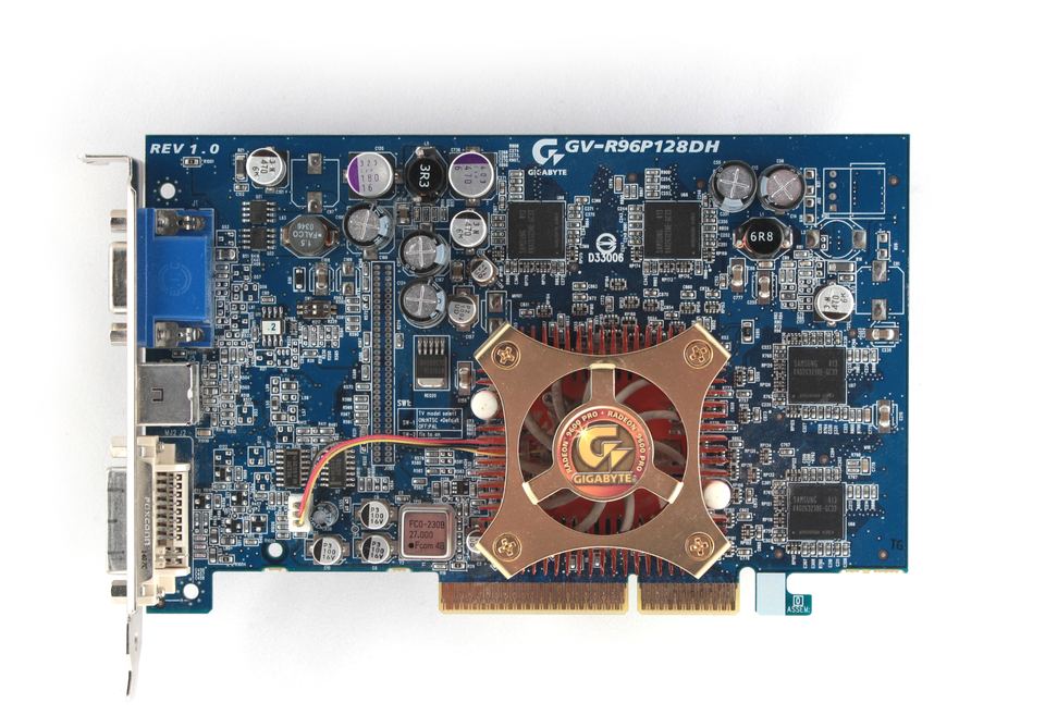 Representative ATI Radeon 9600 Pro board physical card, photographed from the front