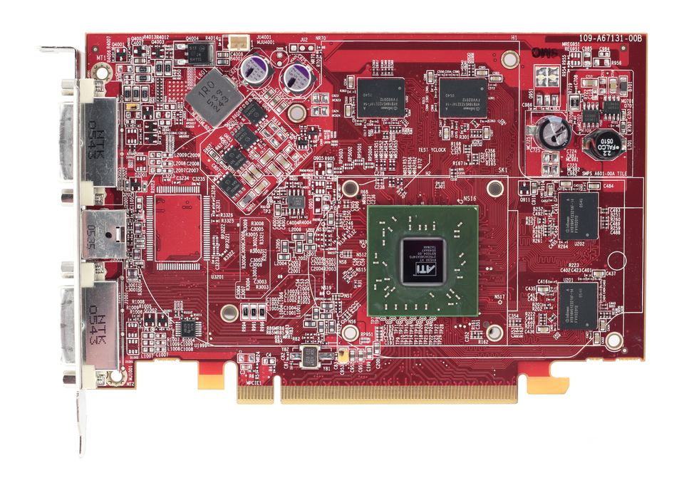 Exposed front of ATI Radeon X1600 XT reference board