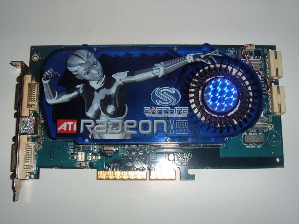 Representative Sapphire Radeon X1950 PRO AGP board physical card, photographed from the front