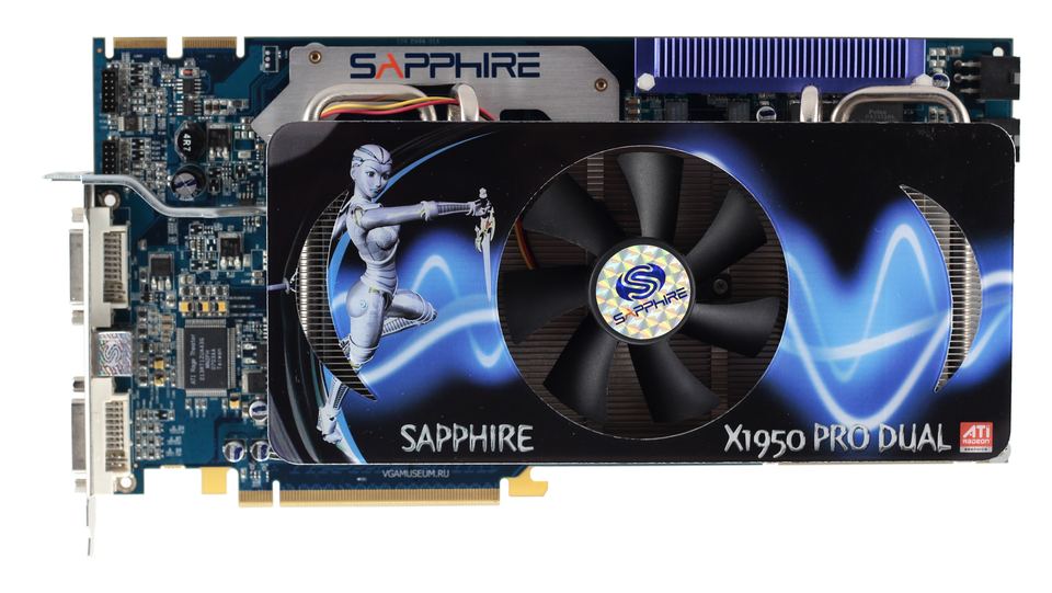 Representative Sapphire Radeon X1950 PRO DUAL PCIe board physical card, photographed from the front