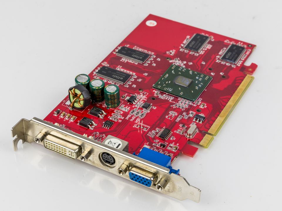 Representative XpertVision Radeon X550 256 MB PCIe board physical card, photographed from the front