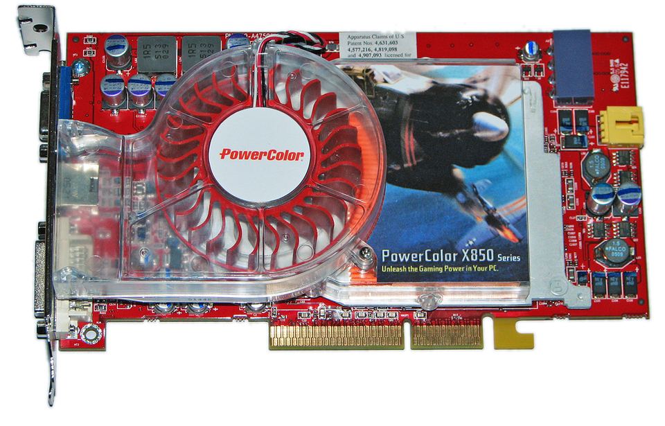 Representative PowerColor Radeon X850 XT Platinum Edition AGP board physical card, photographed from the front