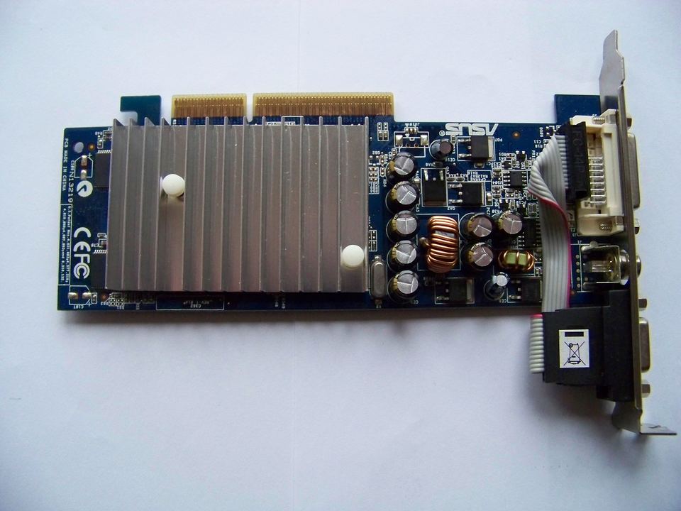 Representative ASUS GeForce 6200 128 MB AGP board physical card, photographed from the front