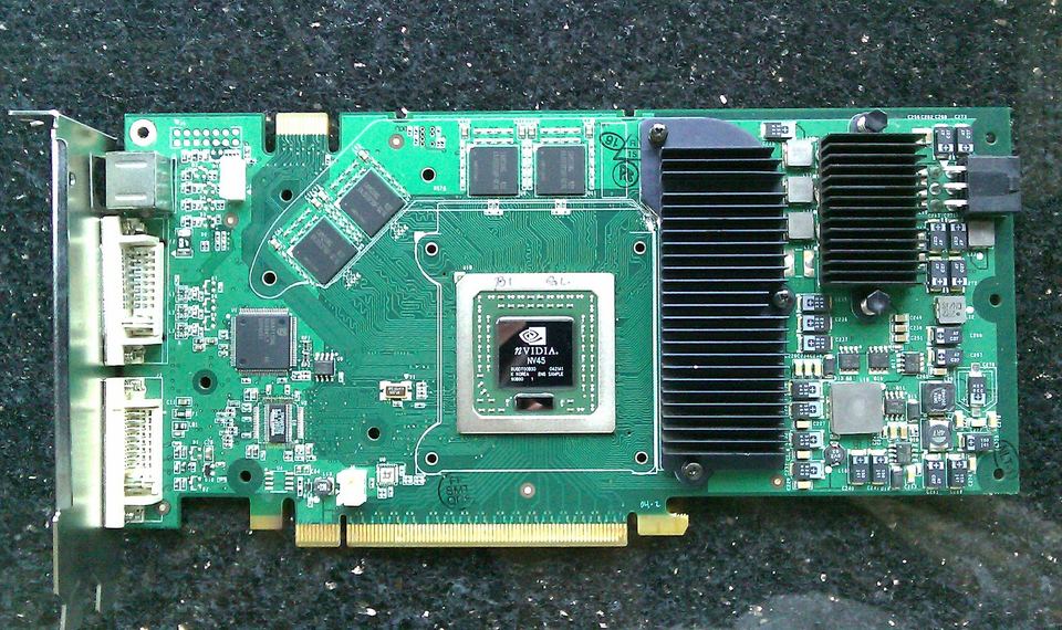 Exposed GeForce 6800 Ultra engineering-sample PCIe board with NV45 chip and memory