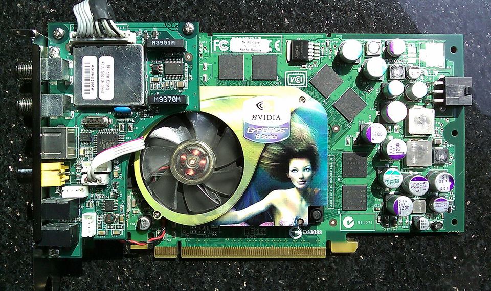 Representative NVIDIA GeForce 6800 Personal Cinema engineering-sample AGP board physical card, photographed from the front