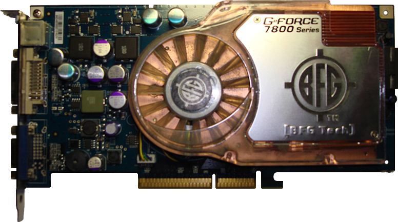 Representative BFG GeForce 7800 GS AGP board physical card, photographed from the front
