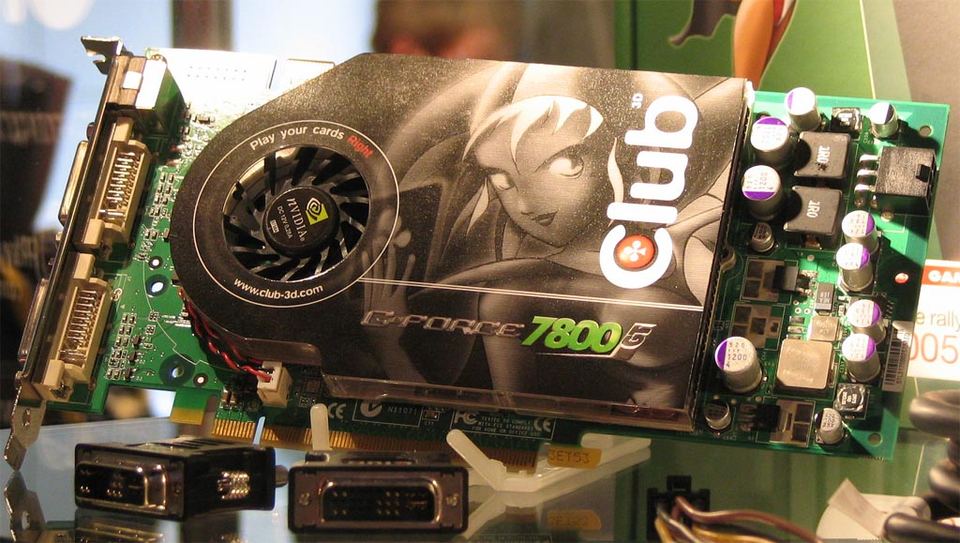 Representative Club 3D GeForce 7800 GT PCIe board physical card, photographed from the front