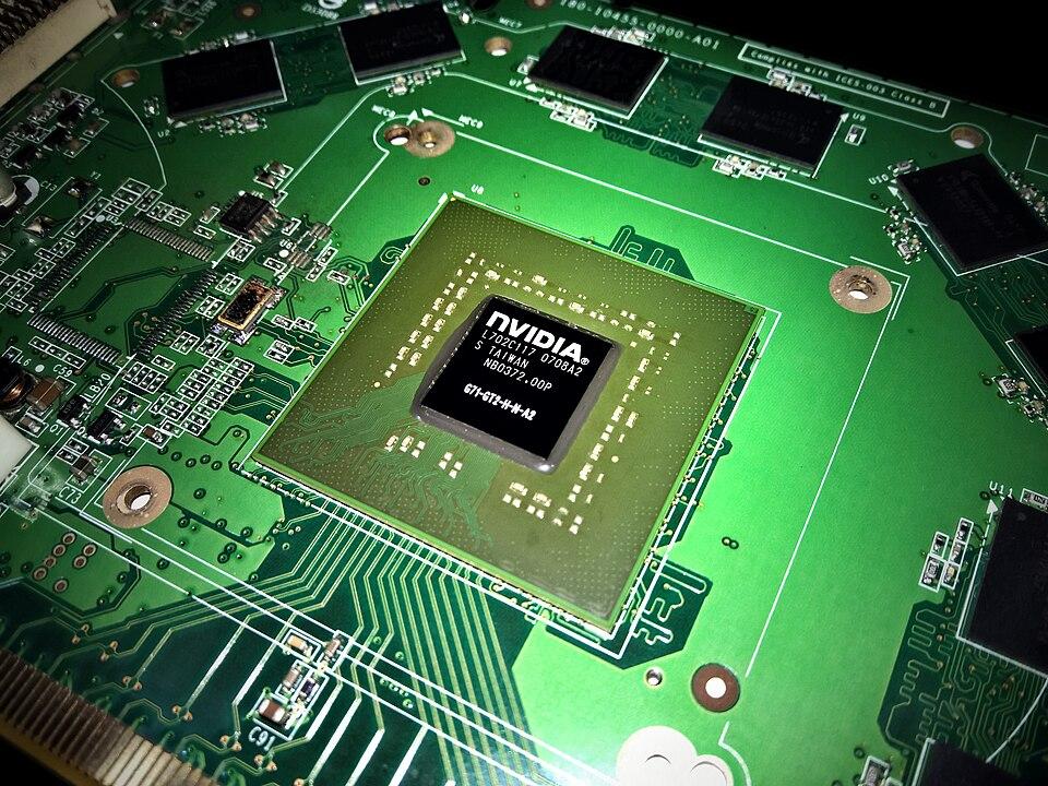 Representative EVGA GeForce 7950 GT GPU and exposed board physical card, photographed from the front