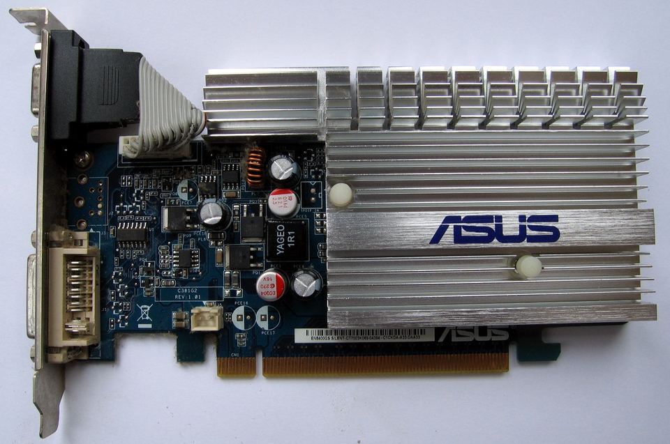 Representative ASUS EN8400GS Silent board physical card, photographed from the front