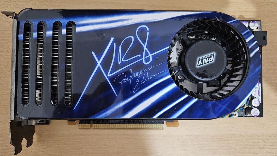 Representative PNY XLR8 GeForce 8800 GTS 640 MB PCIe board physical card, photographed from the front