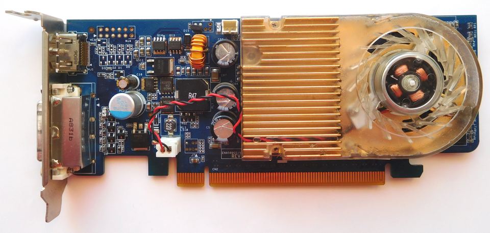 Representative GeForce 9500 GS 512 MB DDR2 PCIe board physical card, photographed from the front
