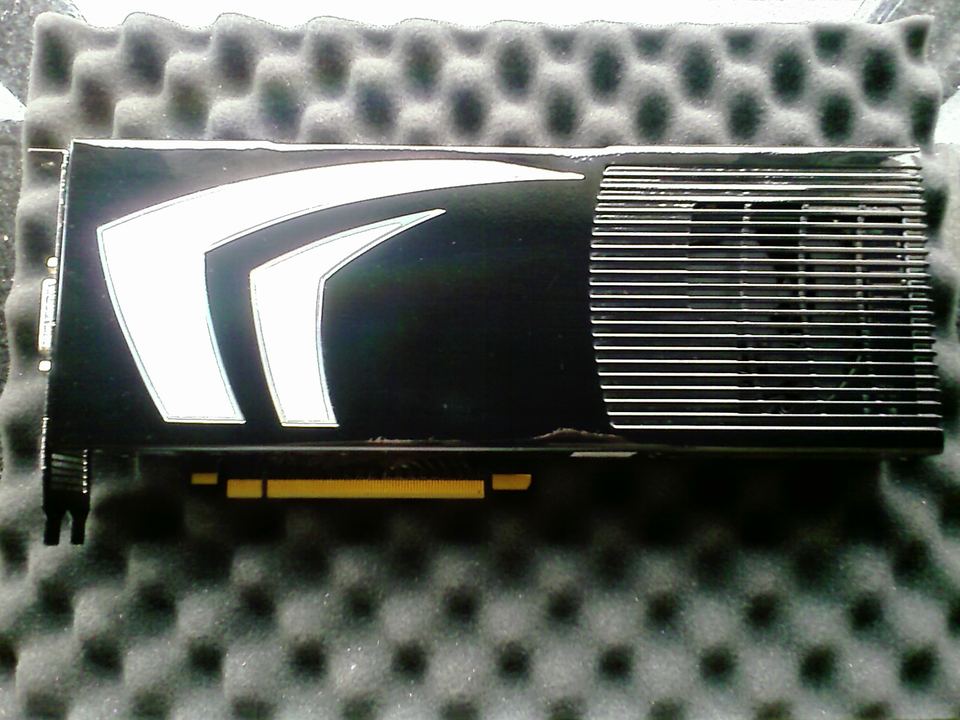 Representative NVIDIA GeForce 9800 GX2 dual-GPU board physical card, photographed from the front
