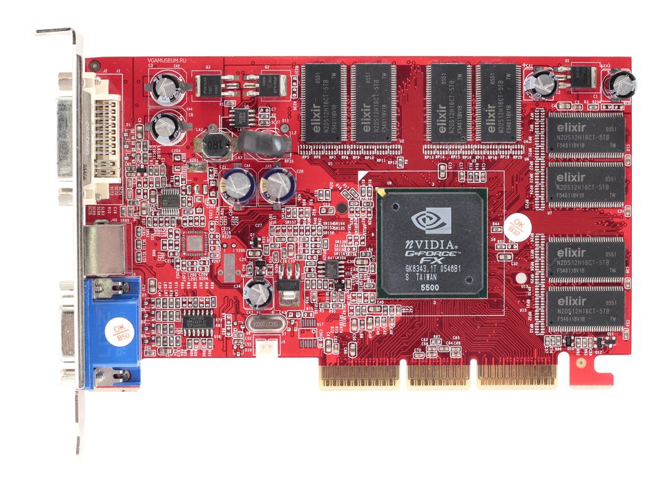 Exposed board of nVidia GeForce FX5500 board