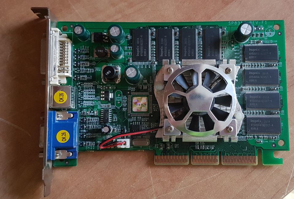 Representative Sparkle GeForce FX 5600 XT AGP board physical card, photographed from the front