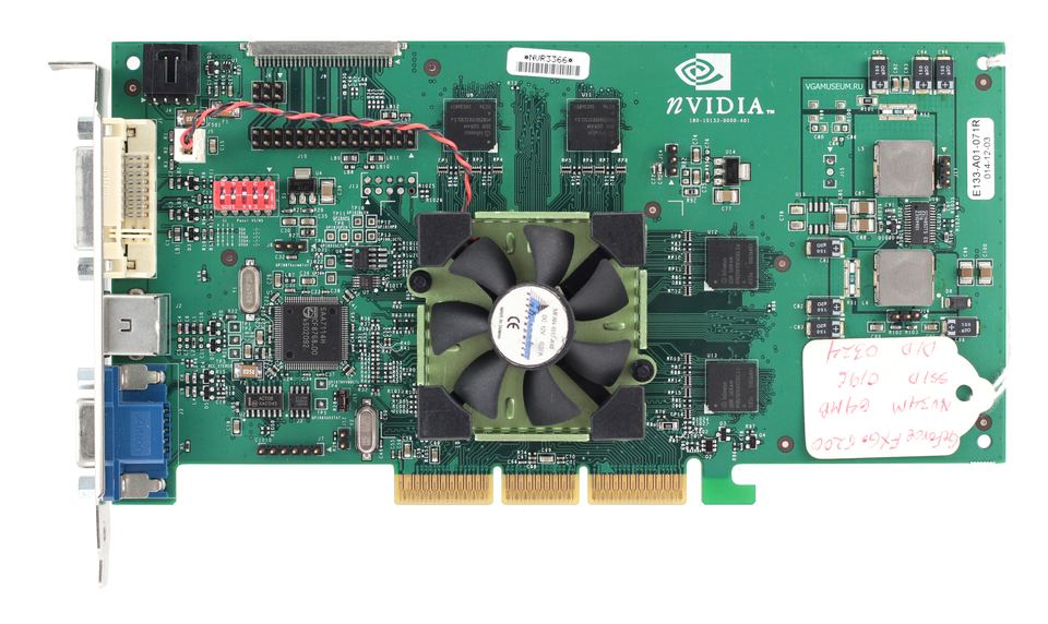 Representative NVIDIA GeForce FX Go5200 prototype evaluation board physical card, photographed from the front