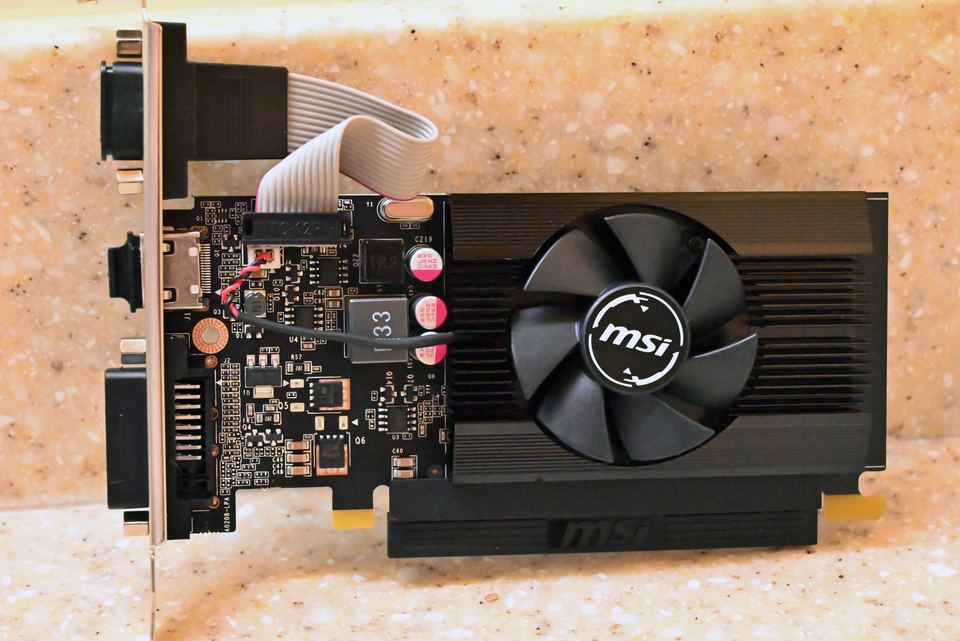 Representative MSI low-profile GeForce GT 710 board physical card, photographed from the front