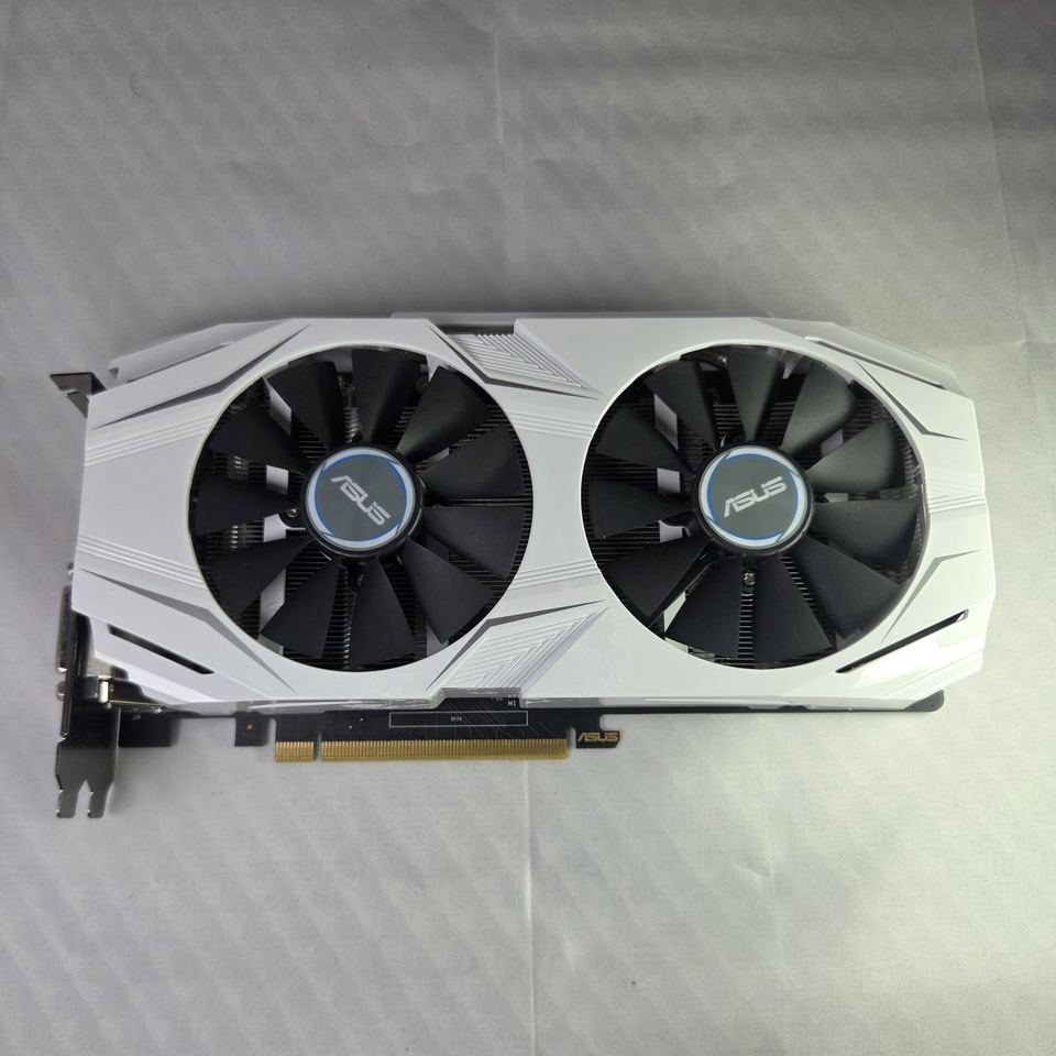 Representative ASUS Dual GeForce GTX 1060 3 GB OC Edition board physical card, photographed from the front