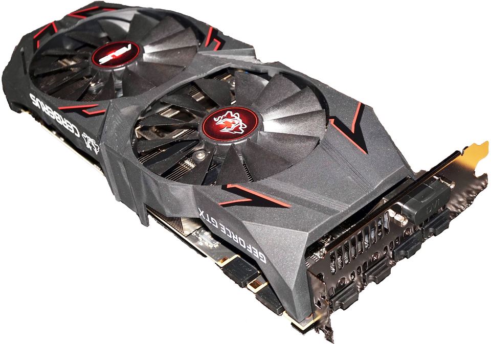Representative ASUS GeForce GTX 1070 Ti Cerberus board physical card, photographed from the front