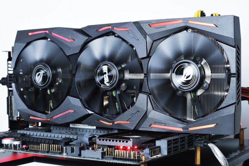 Representative ASUS ROG Strix GeForce GTX 1080 O8G Gaming board physical card, photographed from the front