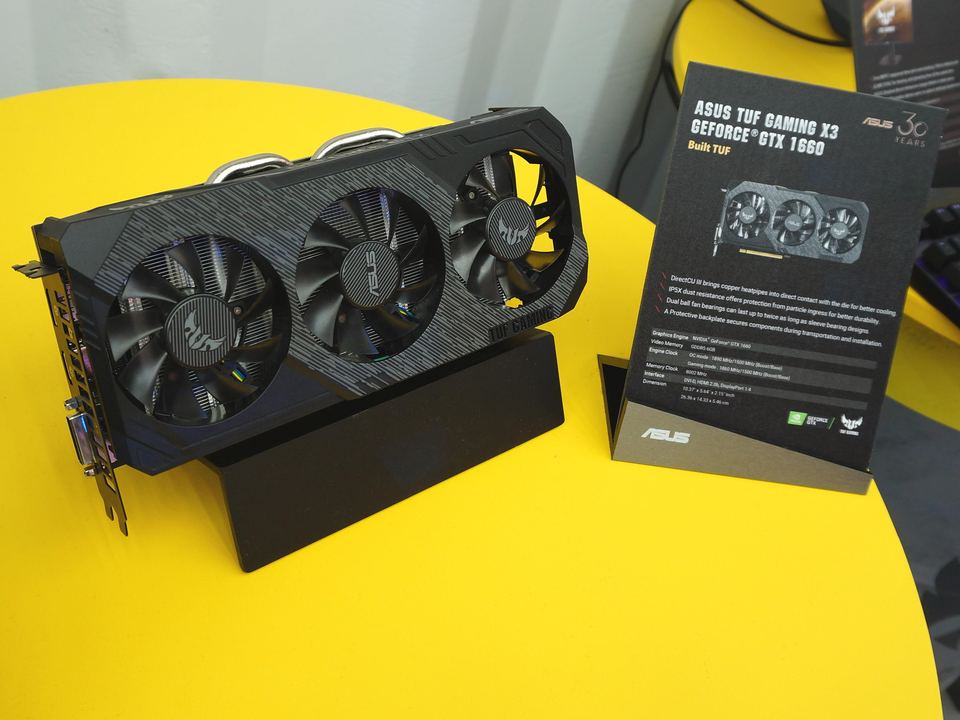 Representative ASUS TUF Gaming X3 GeForce GTX 1660 board physical card, photographed from the front