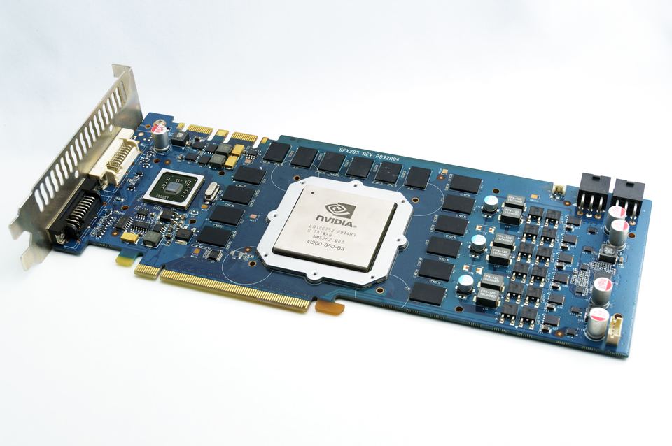 GeForce GTX 285 board with its G200b GPU exposed
