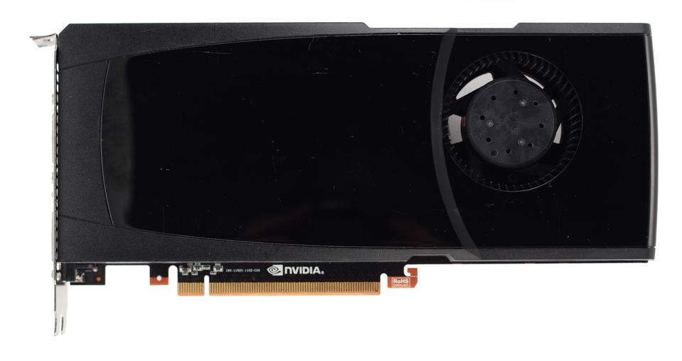 Representative NVIDIA GeForce GTX 470 test-marked PCIe board physical card, photographed from the front