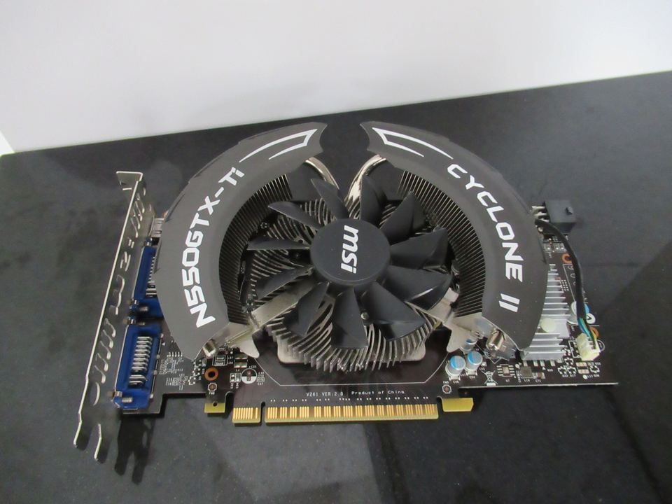 Representative MSI GeForce GTX 550 Ti Cyclone II board physical card, photographed from the front