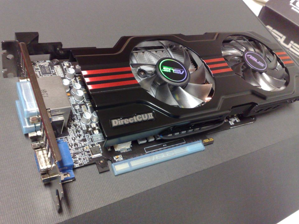 Representative ASUS GeForce GTX 650 Ti TOP DirectCU II board physical card, photographed from the front