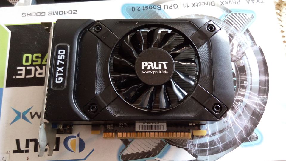 Representative Palit GeForce GTX 750 2 GB board physical card, photographed from the front