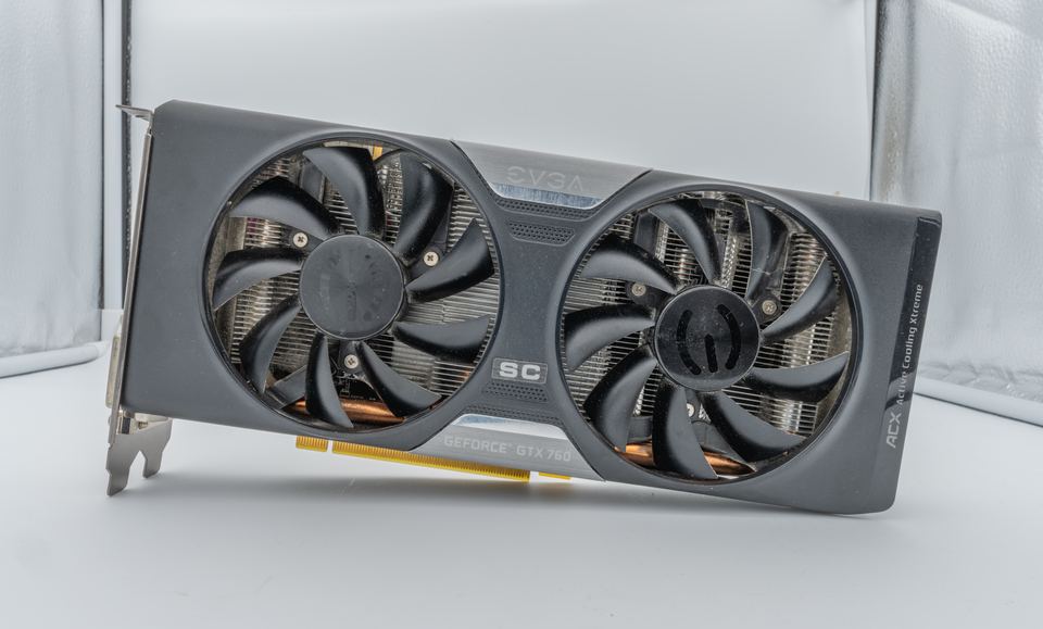 Representative EVGA GeForce GTX 760 ACX partner board physical card, photographed from the front