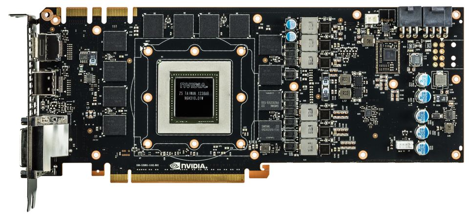 Representative NVIDIA GeForce GTX 780 PCB with heatsink removed physical card, photographed from the front