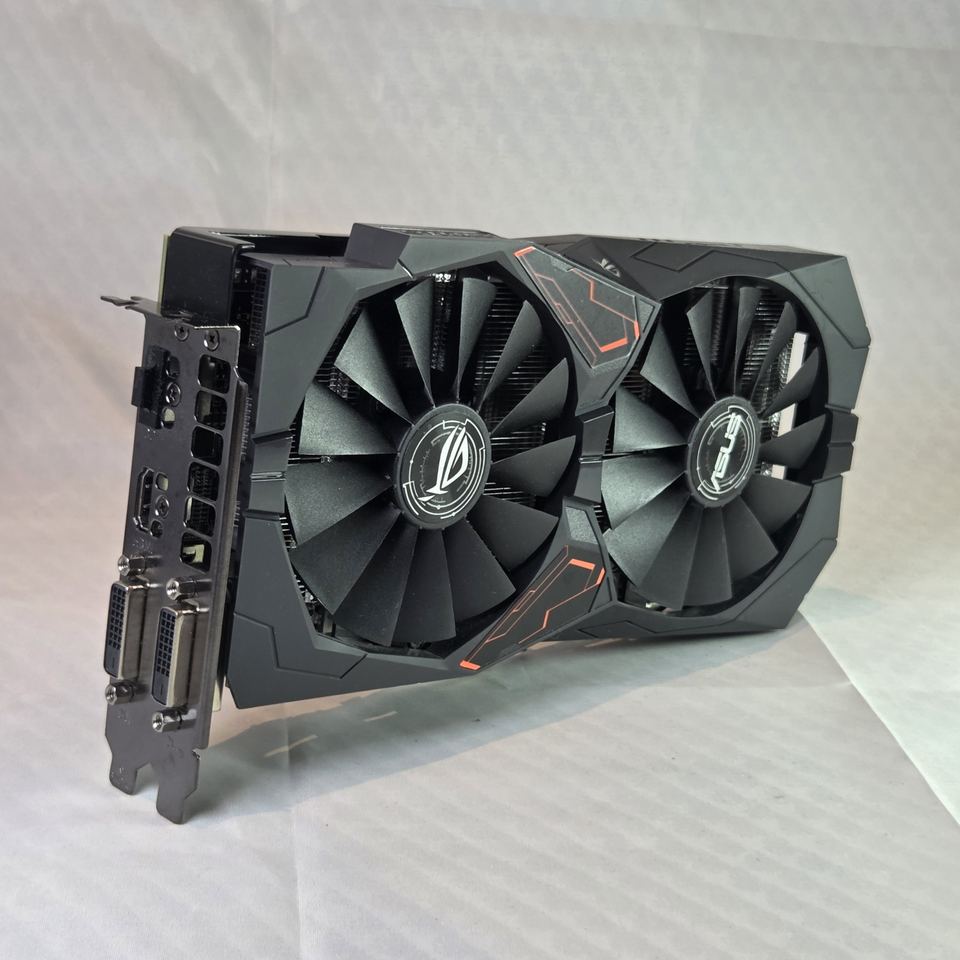 Representative ASUS ROG Strix GeForce GTX 960 DirectCU II board physical card, photographed from the front