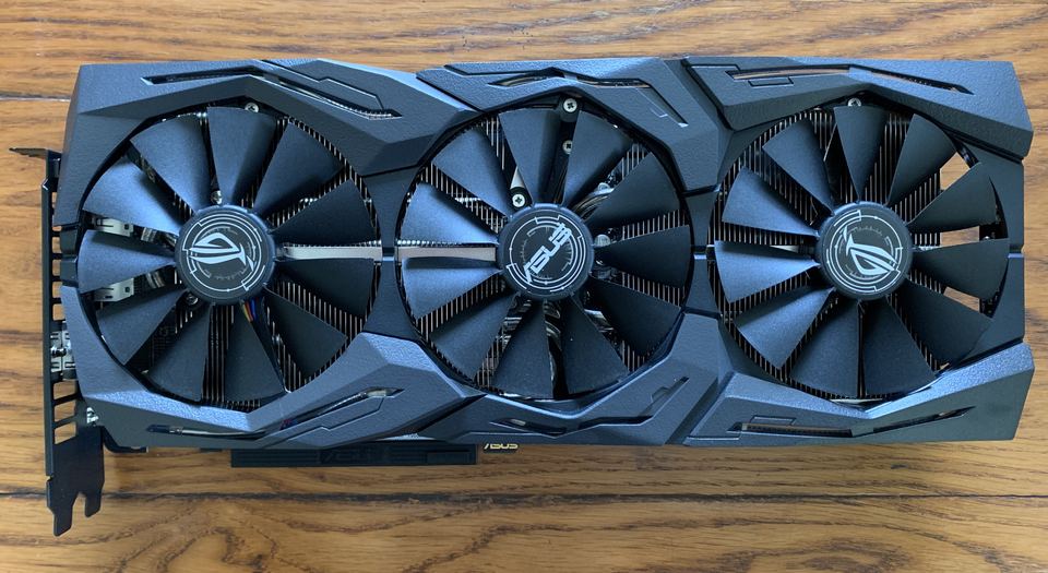 Representative ASUS ROG Strix GeForce RTX 2070 Advanced 8 GB board physical card, photographed from the front