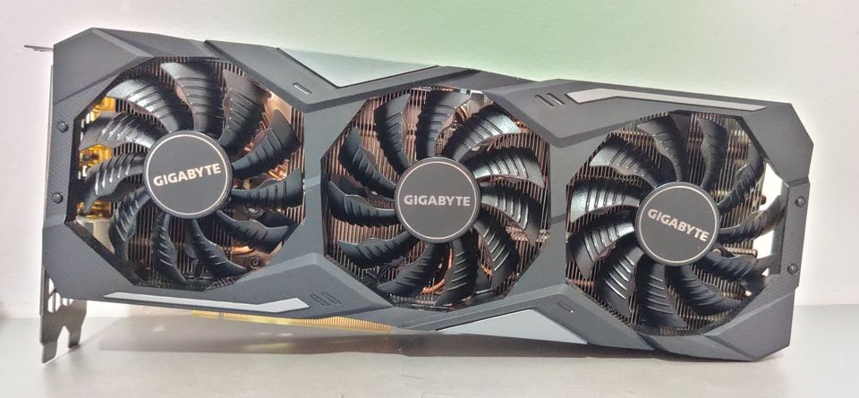 Representative Gigabyte GeForce RTX 2080 SUPER Gaming OC board physical card, photographed from the front