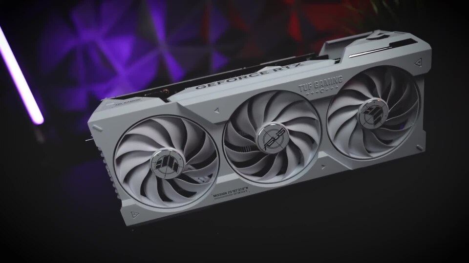 Representative ASUS TUF GeForce RTX 4070 Ti SUPER BTF White Edition physical card, photographed from the front